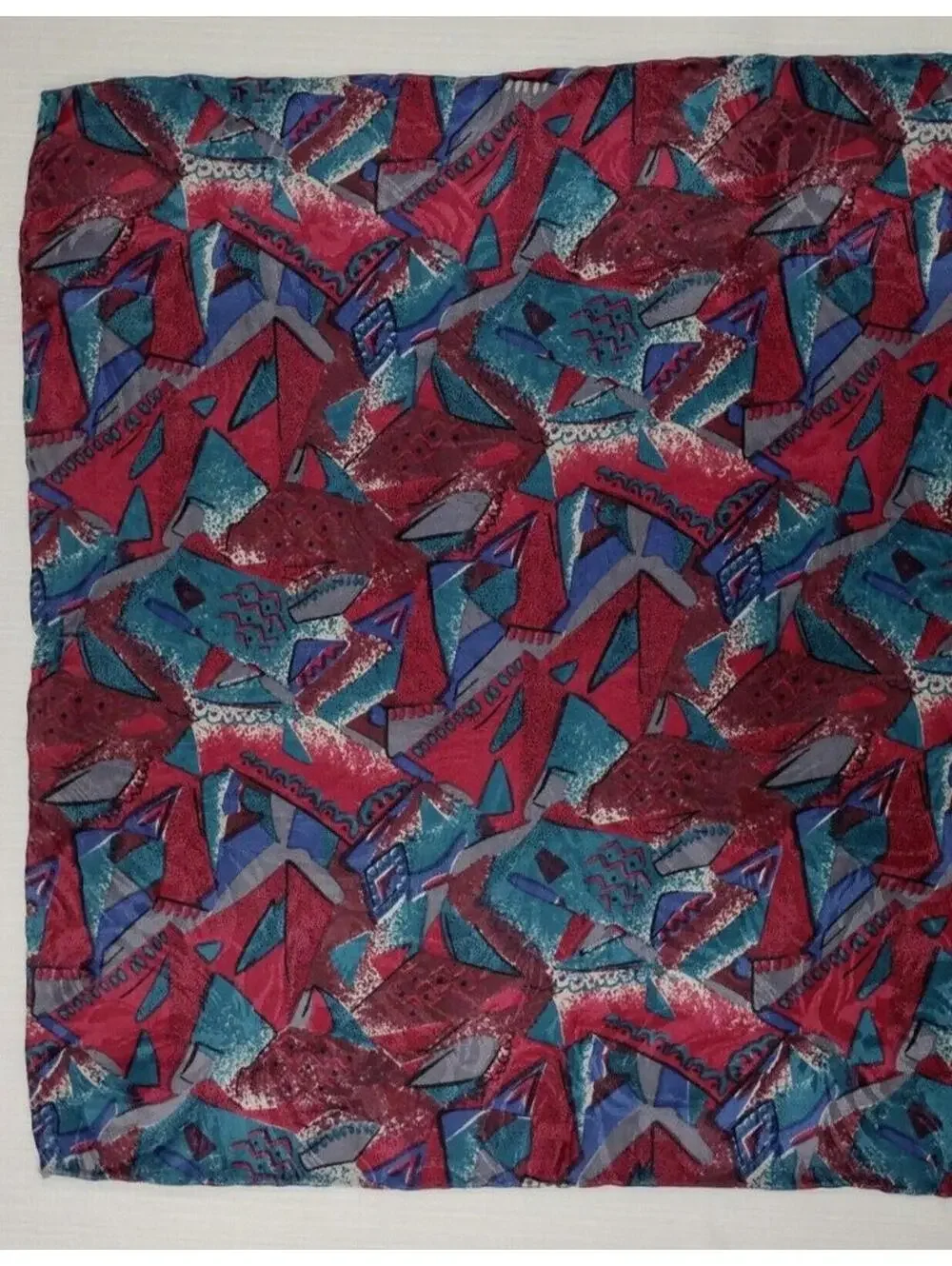 Burgundy Handkerchief 100% Silk 80s colors HANKIE ABSTRACT HAND ROLLED EDGES
